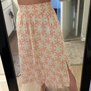 LOFT Pink Patterned Midi Skirt